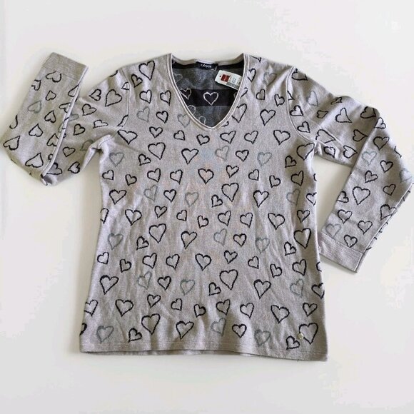 Olsen Sweater Womens US 8 Lavender Heart Shapes AOP LS V Neck Cotton Boho Casual - Picture 15 of 16